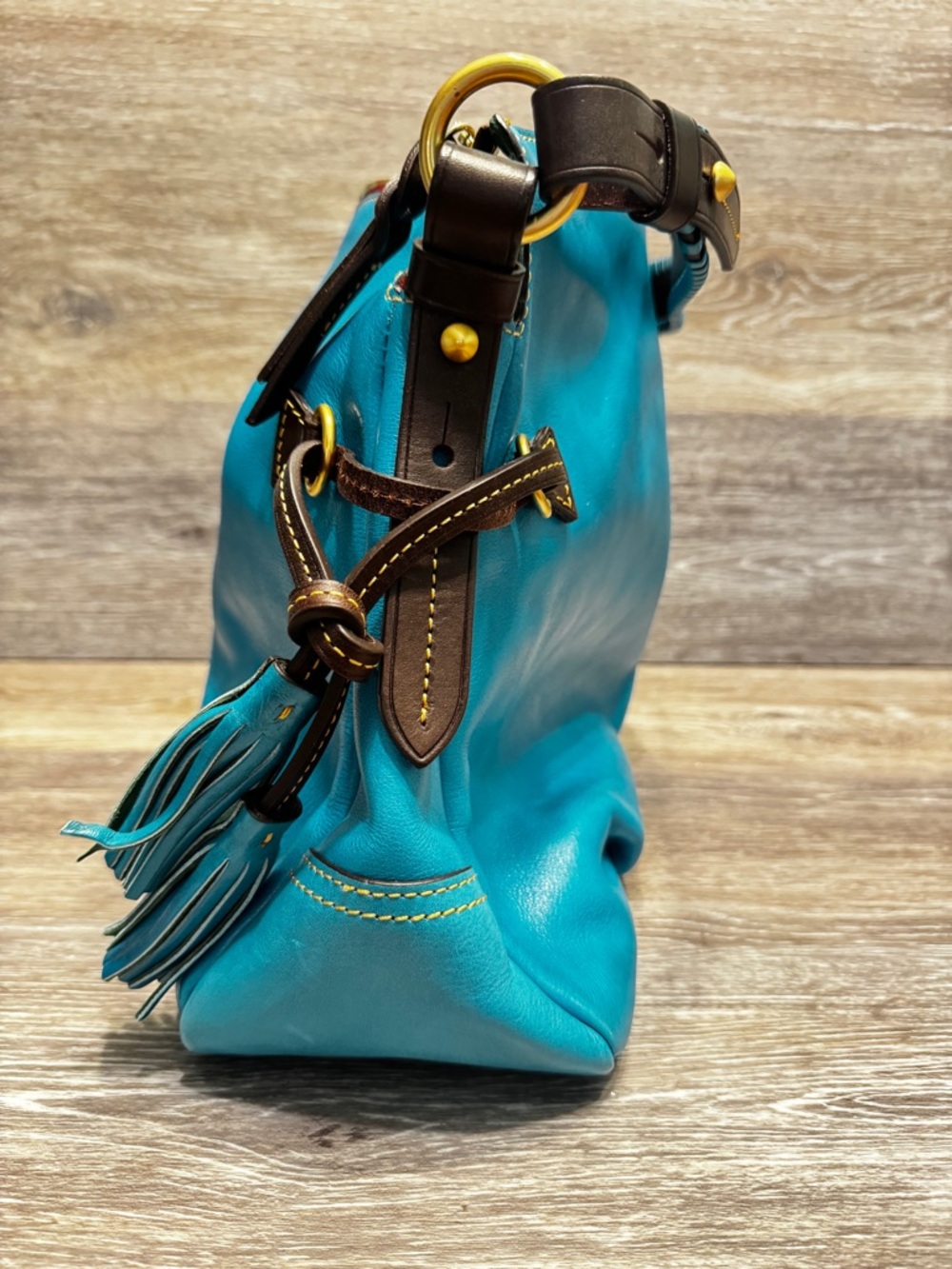 Dooney Florentine Toledo whipstitch hobo turquoise teal Shoulder bag tassels - Picture 16 of 16